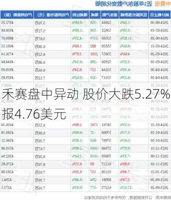 禾赛盘中异动 股价大跌5.27%报4.76美元