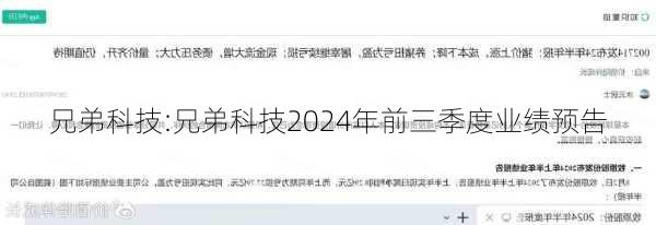 兄弟科技:兄弟科技2024年前三季度业绩预告