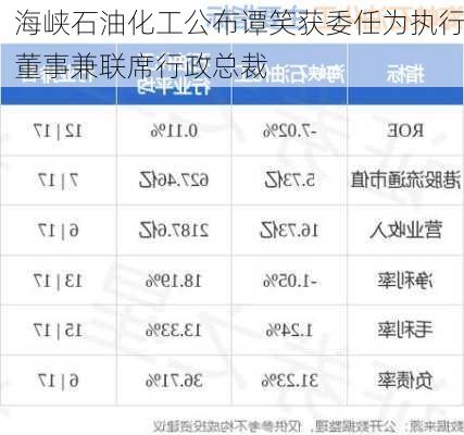 海峡石油化工公布谭笑获委任为执行董事兼联席行政总裁