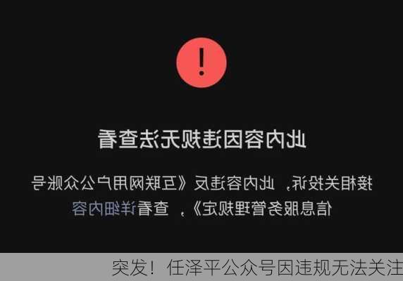 突发！任泽平公众号因违规无法关注