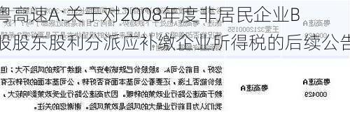 粤高速A:关于对2008年度非居民企业B股股东股利分派应补缴企业所得税的后续公告