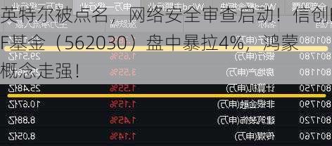 英特尔被点名，网络安全审查启动！信创ETF基金（562030）盘中暴拉4%，鸿蒙概念走强！