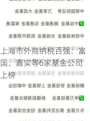 上海市外商纳税百强：富国、嘉实等6家基金公司上榜