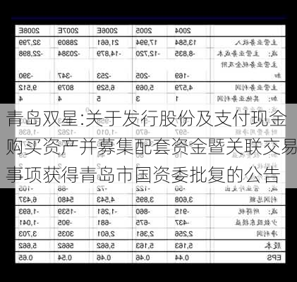 青岛双星:关于发行股份及支付现金购买资产并募集配套资金暨关联交易事项获得青岛市国资委批复的公告