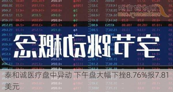 泰和诚医疗盘中异动 下午盘大幅下挫8.76%报7.81美元