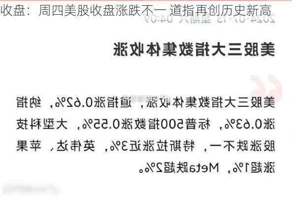 收盘：周四美股收盘涨跌不一 道指再创历史新高