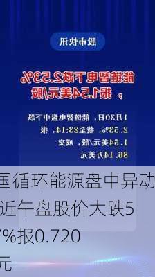 中国循环能源盘中异动 临近午盘股价大跌5.37%报0.720美元