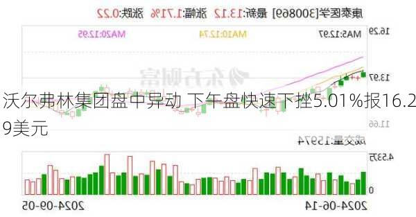 沃尔弗林集团盘中异动 下午盘快速下挫5.01%报16.29美元