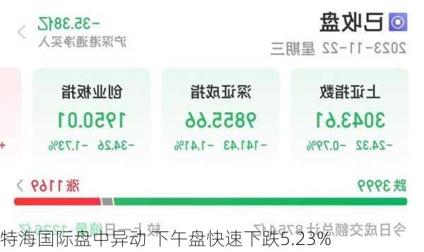 特海国际盘中异动 下午盘快速下跌5.23%