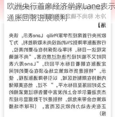 欧洲央行首席经济学家Lane表示通胀回落进展顺利