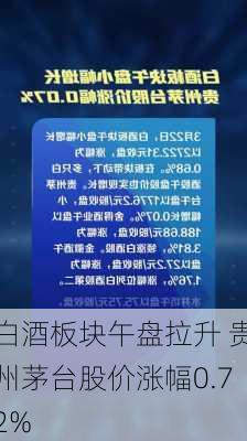 白酒板块午盘拉升 贵州茅台股价涨幅0.72%