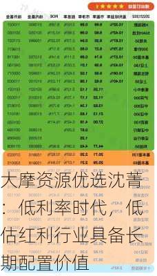 大摩资源优选沈菁：低利率时代，低估红利行业具备长期配置价值