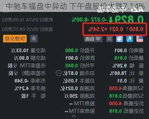 中驰车福盘中异动 下午盘股价大跌7.14%