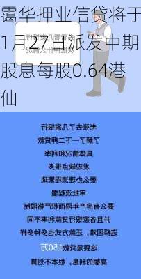 霭华押业信贷将于11月27日派发中期股息每股0.64港仙