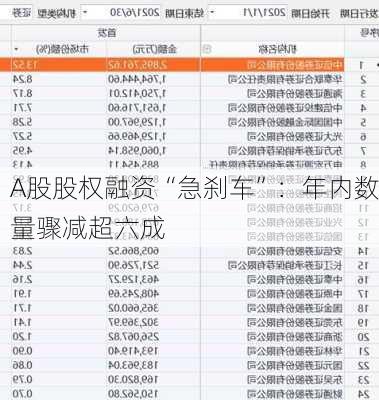 A股股权融资“急刹车”：年内数量骤减超六成