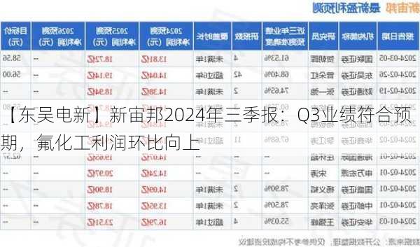 【东吴电新】新宙邦2024年三季报：Q3业绩符合预期，氟化工利润环比向上