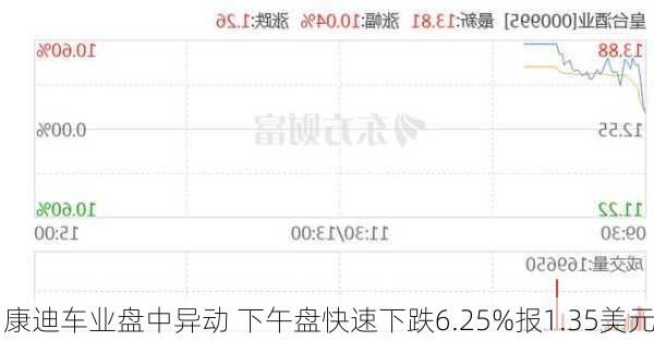 康迪车业盘中异动 下午盘快速下跌6.25%报1.35美元