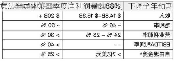 意法半导体第三季度净利润暴跌68%，下调全年预期