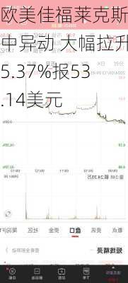 欧美佳福莱克斯盘中异动 大幅拉升5.37%报53.14美元