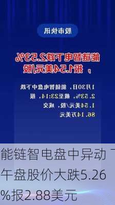 能链智电盘中异动 下午盘股价大跌5.26%报2.88美元