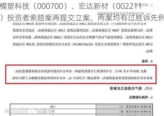 模塑科技（000700）、宏达新材（002211）投资者索赔案再提交立案，两案均有过胜诉先例