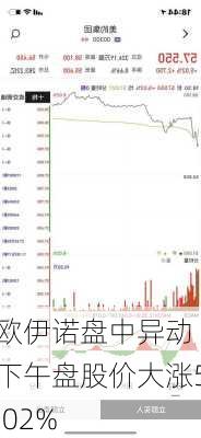 欧伊诺盘中异动 下午盘股价大涨5.02%