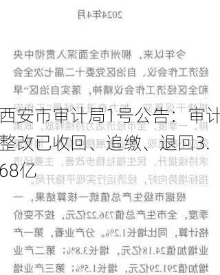 西安市审计局1号公告：审计整改已收回、追缴、退回3.68亿