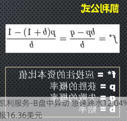 凯利服务-B盘中异动 急速跳水12.04%报16.36美元