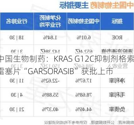 中国生物制药：KRAS G12C抑制剂格索雷塞片“GARSORASIB”获批上市