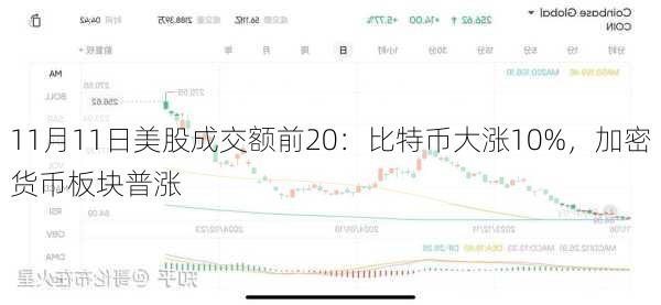 11月11日美股成交额前20：比特币大涨10%，加密货币板块普涨