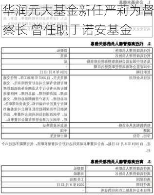 华润元大基金新任严莉为督察长 曾任职于诺安基金