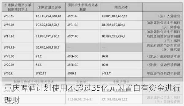 重庆啤酒计划使用不超过35亿元闲置自有资金进行理财