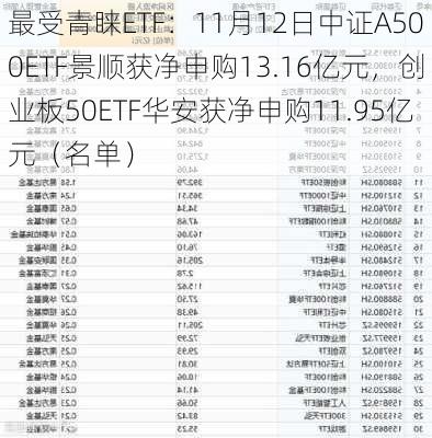 最受青睐ETF：11月12日中证A500ETF景顺获净申购13.16亿元，创业板50ETF华安获净申购11.95亿元（名单）