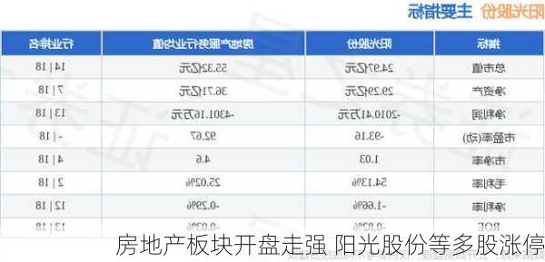 房地产板块开盘走强 阳光股份等多股涨停