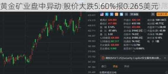 黄金矿业盘中异动 股价大跌5.60%报0.265美元