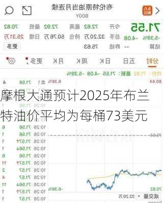 摩根大通预计2025年布兰特油价平均为每桶73美元