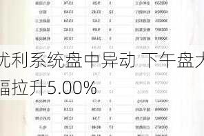 优利系统盘中异动 下午盘大幅拉升5.00%