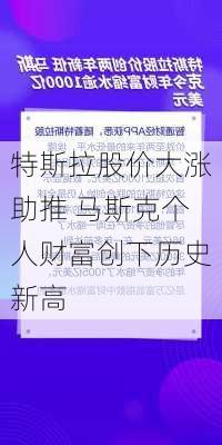 特斯拉股价大涨助推 马斯克个人财富创下历史新高