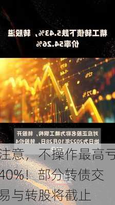 注意，不操作最高亏40%！部分转债交易与转股将截止