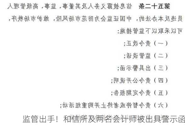 监管出手！和信所及两名会计师被出具警示函