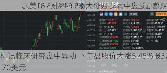 标记临床研究盘中异动 下午盘股价大涨5.45%报32.70美元