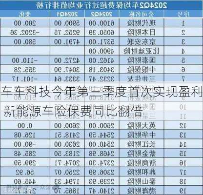 车车科技今年第三季度首次实现盈利 新能源车险保费同比翻倍