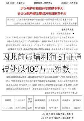 因此前虚增利润 ST证通被处以400万元罚款