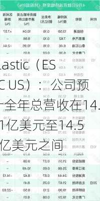 Elastic（ESTC US）：公司预计全年总营收在14.51亿美元至14.57亿美元之间