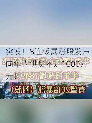 突发！8连板暴涨股发声：向华为供货不足1000万元！