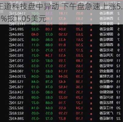 王道科技盘中异动 下午盘急速上涨5.00%报1.05美元