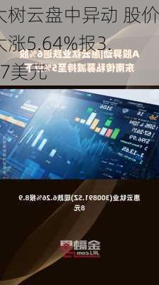 大树云盘中异动 股价大涨5.64%报3.37美元