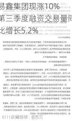 易鑫集团现涨10% 第三季度融资交易量同比增长5.2%