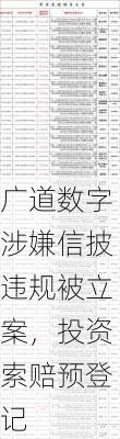 广道数字涉嫌信披违规被立案，投资索赔预登记