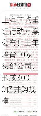 上海并购重组行动方案公布！三年培育10家头部公司、形成3000亿并购规模